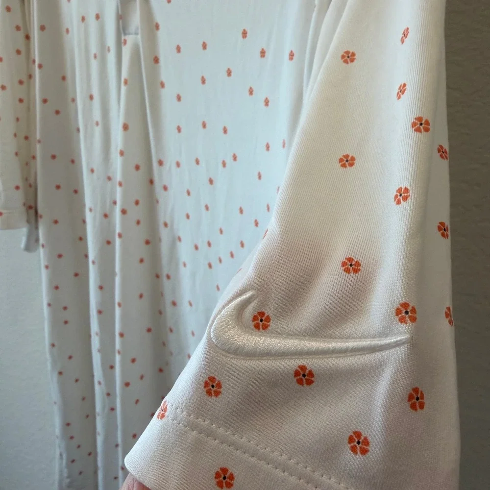 Nike Golf Dri-FIT Polo Shirt Mens Medium White Orange Floral Sunburst Print
